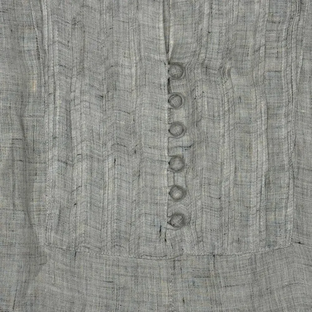 Anokhi Blouse Womens Large Gray Linen Pleated Tunic 3/4 Sleeve Button Front